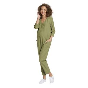 The Nines by Hatch 3/4 Sleeve Button front Maternity Jumpsuit
